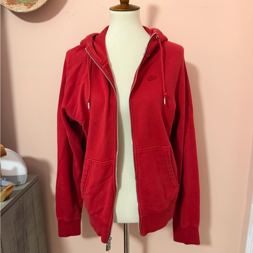 Nike Men’s Bright Red Full-Zip Hoodie Jacket w/ Double Zipper Sz Small